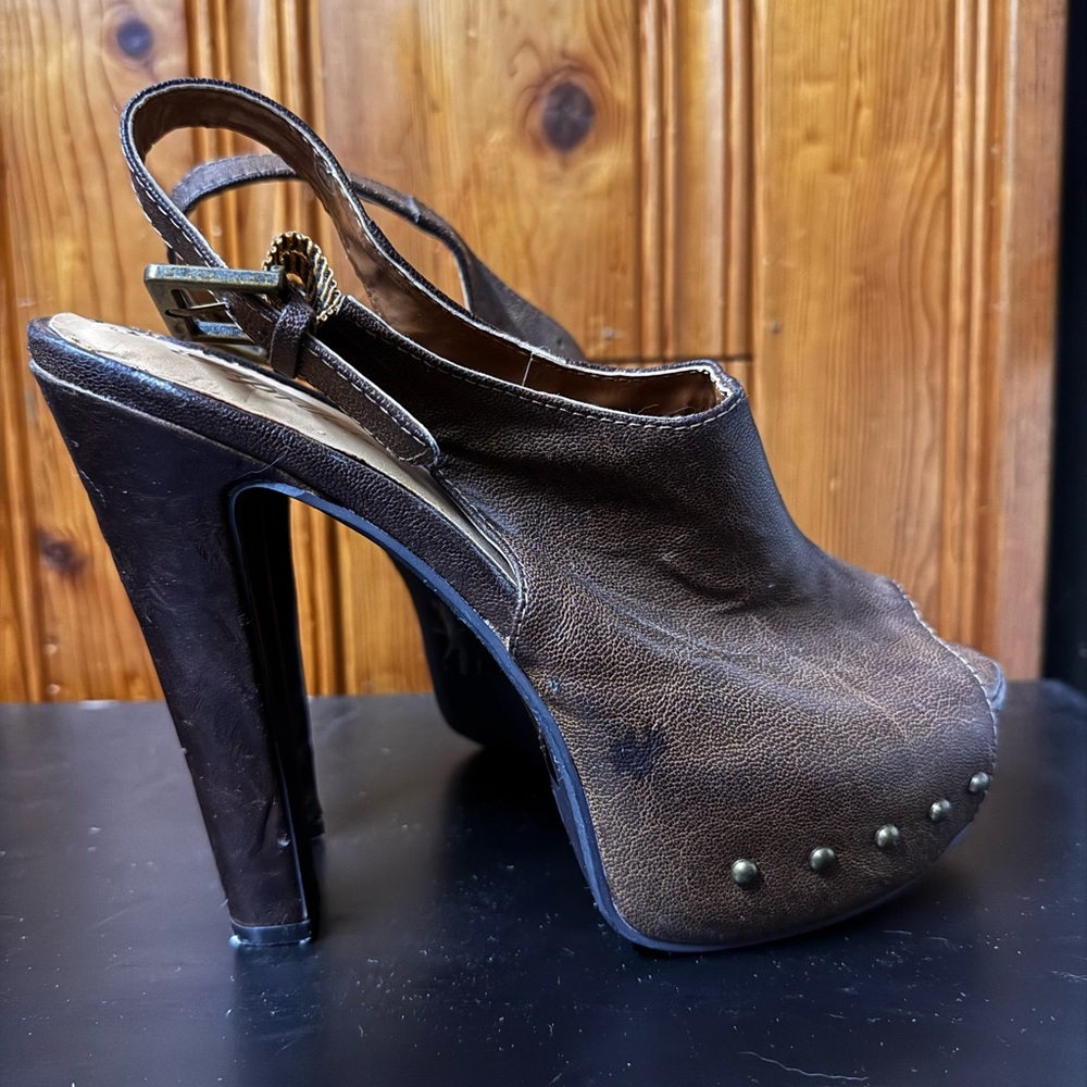 fab'rik Dark Brown Peep Toe Heels